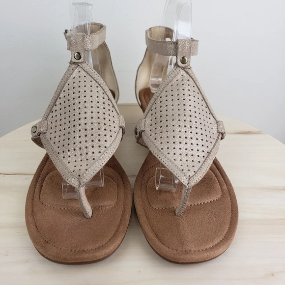 UGG Koolaburra Briona Wedge Sandals Size 10 Tan Gold Glitter Ankle Strap Casual - Picture 4 of 11